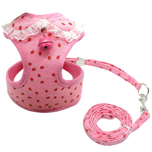 Chest harness pink bell dog leash small dog dog harness