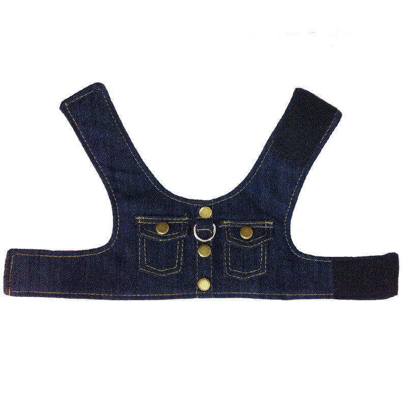 Pet dog's Chest Harness, Denim Jacket, Chest And Back Leash, Go Out And Walk The Dog Supplies