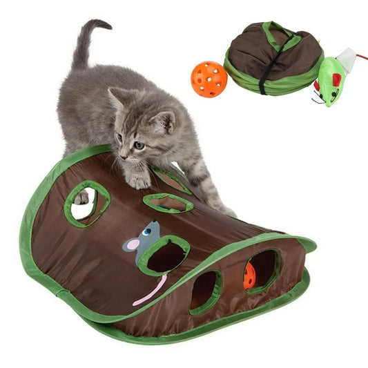 Cute Pet Cat Interactive Hide Seek Game 9 Holes Tunnel Mouse Hunt Intelligence Toy Pet Hidden Hole Kitten Foldable Toys