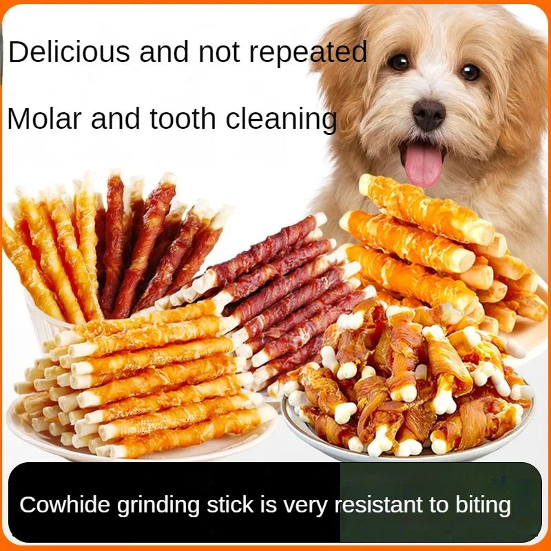 Multiple flavors of dog snacks bite resistant clean teeth chicken duck meat large medium young dog training reward Pet Dry Food