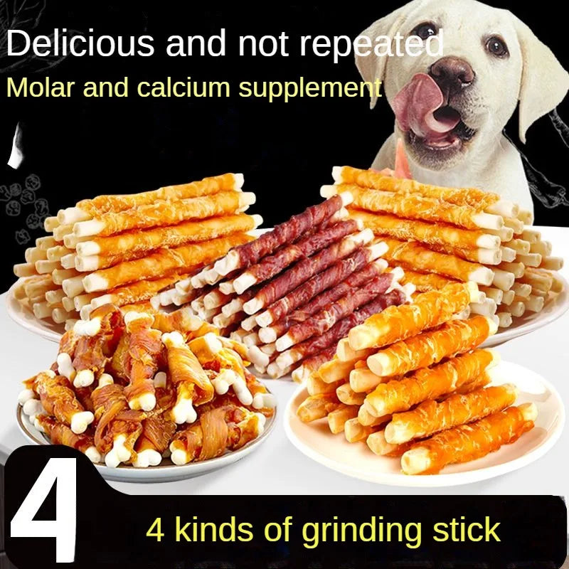 Multiple flavors of dog snacks bite resistant clean teeth chicken duck meat large medium young dog training reward Pet Dry Food
