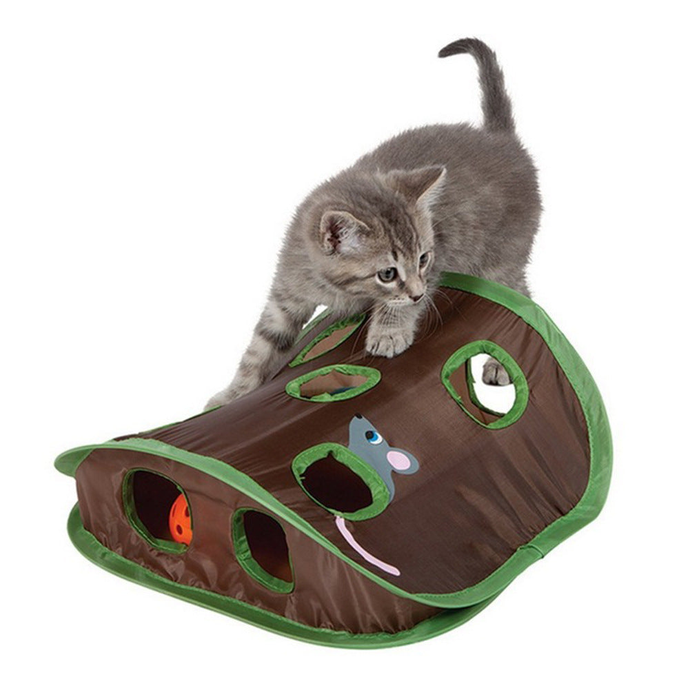 Cute Pet Cat Interactive Hide Seek Game 9 Holes Tunnel Mouse Hunt Intelligence Toy Pet Hidden Hole Kitten Foldable Toys